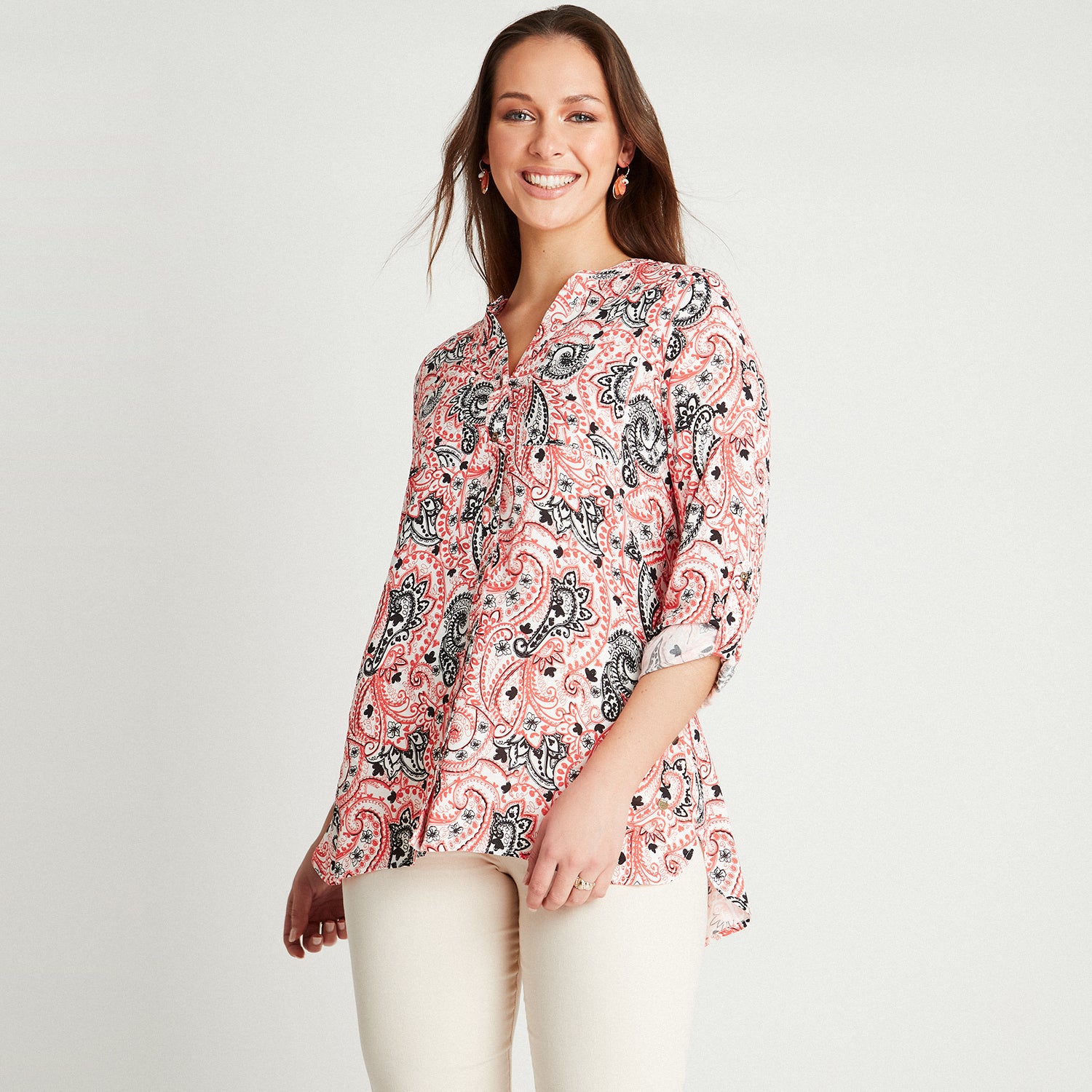 Blusa Crudo Manga Larga Estampado Cuello Mao